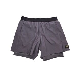 WOLACO Mens 2-in-1 Athletic Shorts Charcoal Grey Compression Liner Size Medium